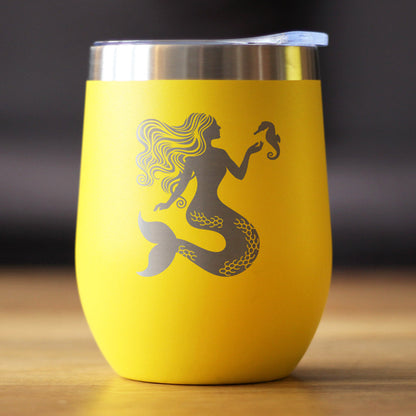 Mermaid - Wine Tumbler Glass with Sliding Lid - Stainless Steel Travel Mug - Cute Mermaid Gifts for Women - Tampa Home & Garden Store