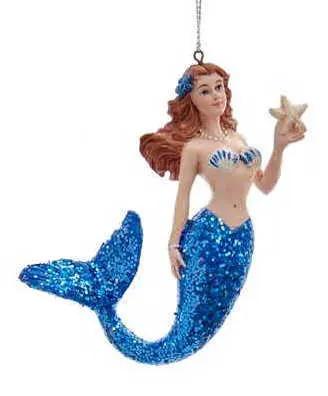 Mermaid With Glittered Tail Ornament - Blue - Tampa Home & Garden Store