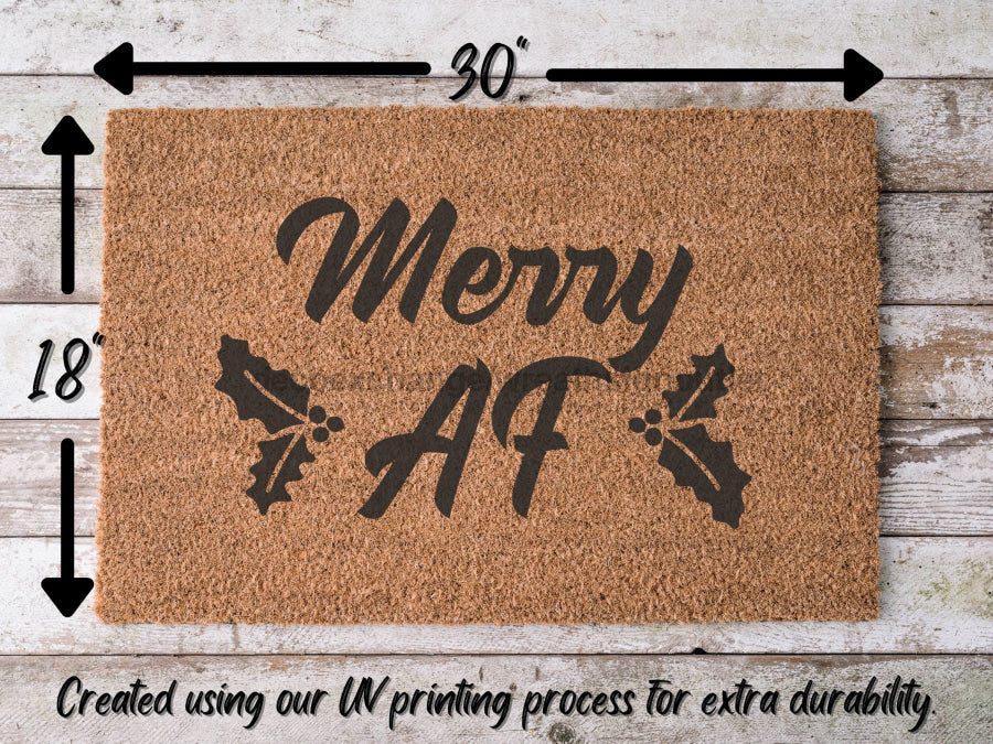 Merry AF, Funny Christmas Door Mat | Funny Christmas Doormat | Christmas Holiday Gift | Welcome Mat | Doormat | Winter Decor - Tampa Home & Garden Store