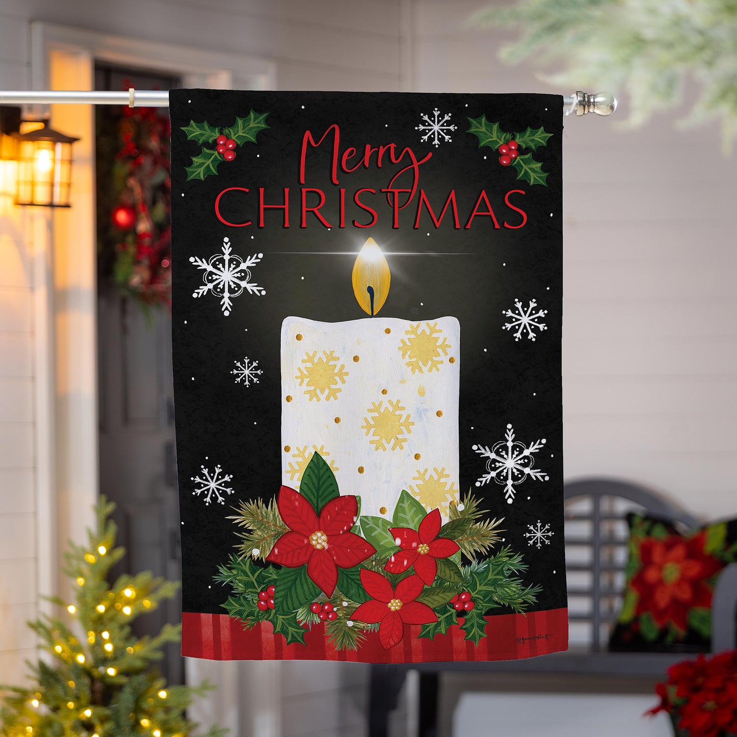 Merry Christmas Candle Burlap House Flag - Tampa Home & Garden Store