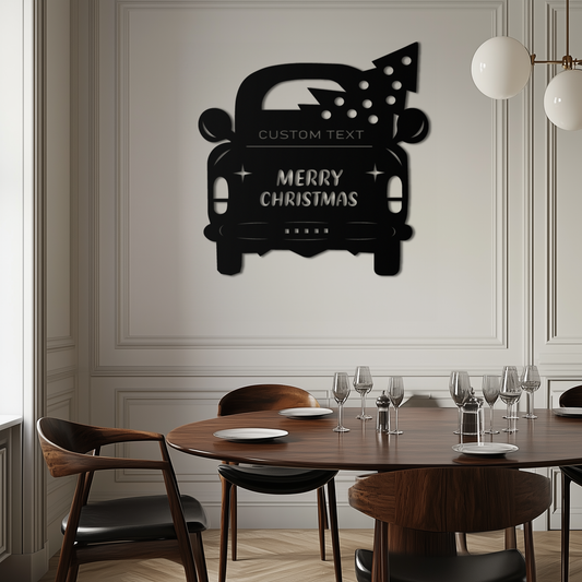 Merry Christmas Metal Wall Art - Custom Vintage Car with Tree Silhouette Decor- KAF311 - Tampa Home & Garden Store