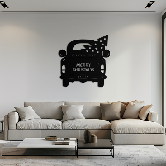 Merry Christmas Metal Wall Art - Custom Vintage Car with Tree Silhouette Decor- KAF311 - Tampa Home & Garden Store