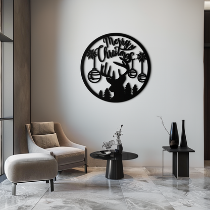 Merry Christmas Metal Wall Art - Festive Reindeer Silhouette Decor- KAF288 - Tampa Home & Garden Store