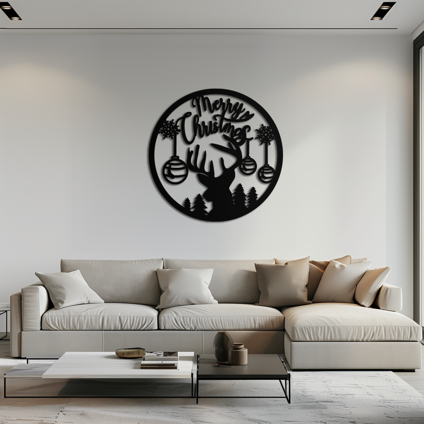 Merry Christmas Metal Wall Art - Festive Reindeer Silhouette Decor- KAF288 - Tampa Home & Garden Store