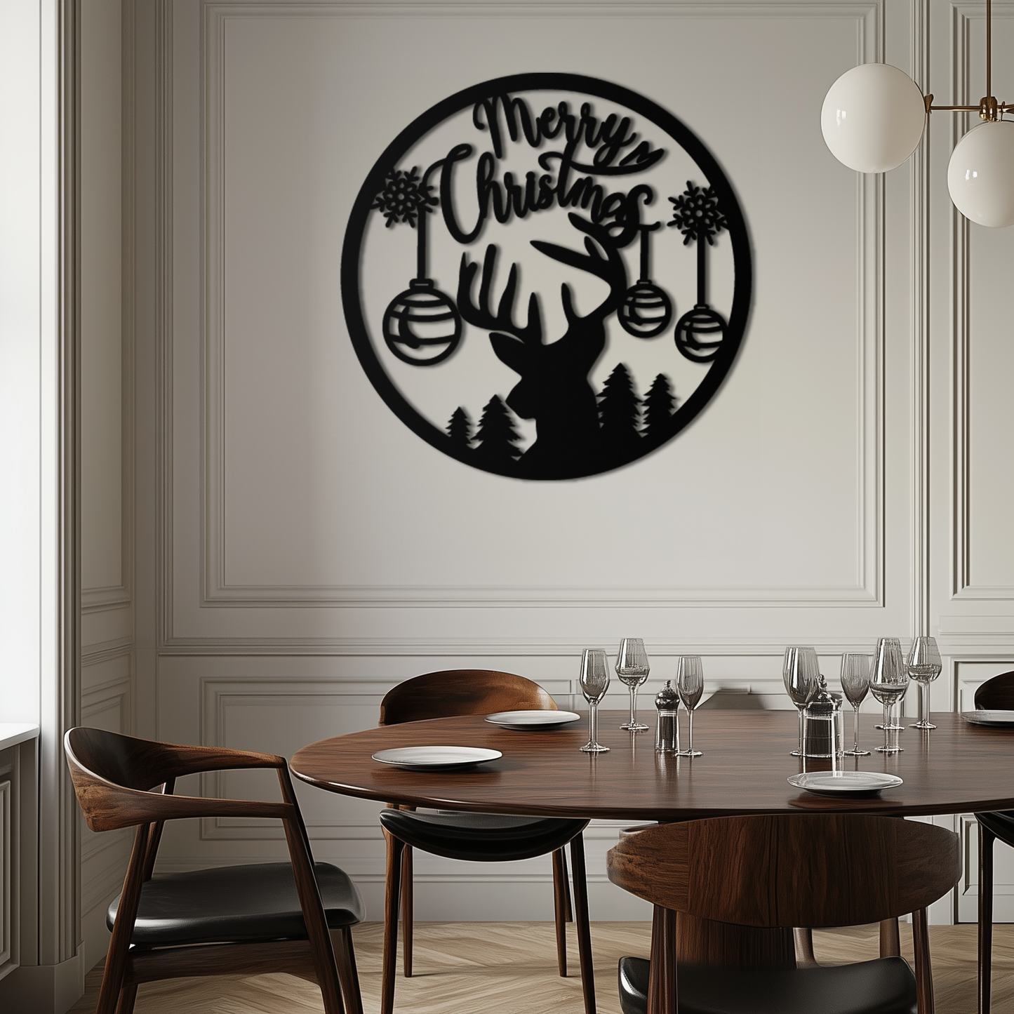 Merry Christmas Metal Wall Art - Festive Reindeer Silhouette Decor- KAF288 - Tampa Home & Garden Store