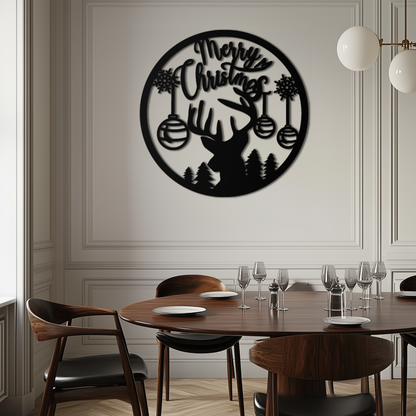 Merry Christmas Metal Wall Art - Festive Reindeer Silhouette Decor- KAF288 - Tampa Home & Garden Store