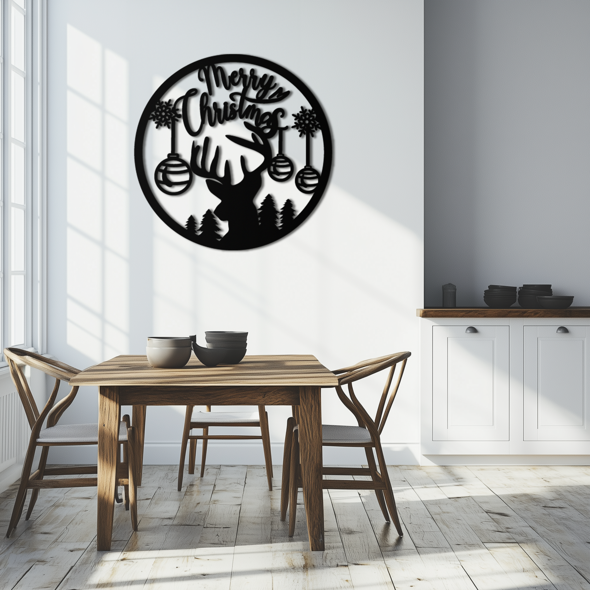 Merry Christmas Metal Wall Art - Festive Reindeer Silhouette Decor- KAF288 - Tampa Home & Garden Store