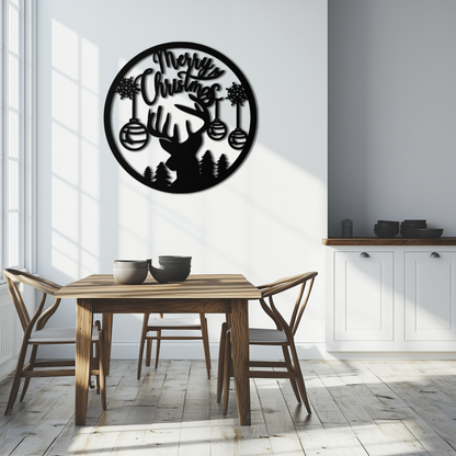 Merry Christmas Metal Wall Art - Festive Reindeer Silhouette Decor- KAF288 - Tampa Home & Garden Store