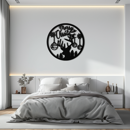 Merry Christmas Metal Wall Art - Festive Reindeer Silhouette Decor- KAF288 - Tampa Home & Garden Store