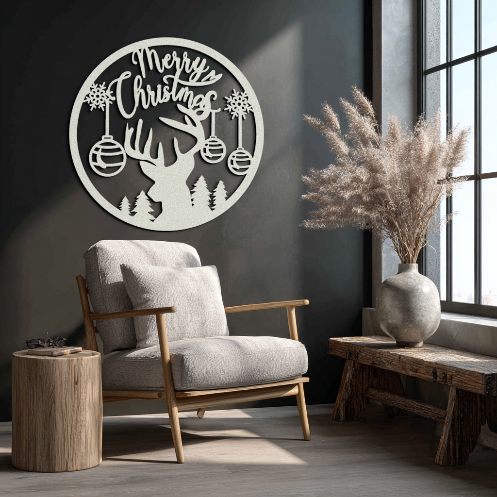 Merry Christmas Metal Wall Art - Festive Reindeer Silhouette Decor- KAF288 - Tampa Home & Garden Store