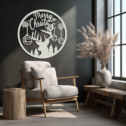 Merry Christmas Metal Wall Art - Festive Reindeer Silhouette Decor- KAF288 - Tampa Home & Garden Store