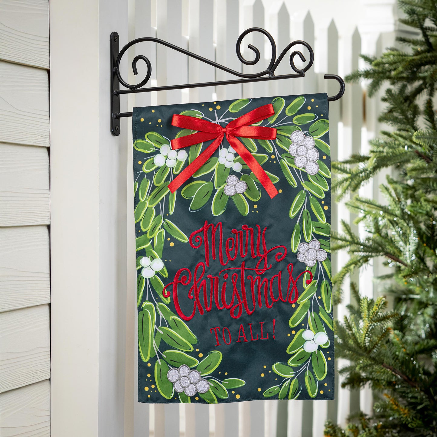 Merry Christmas Mistletoe Applique Garden Flag - Tampa Home & Garden Store