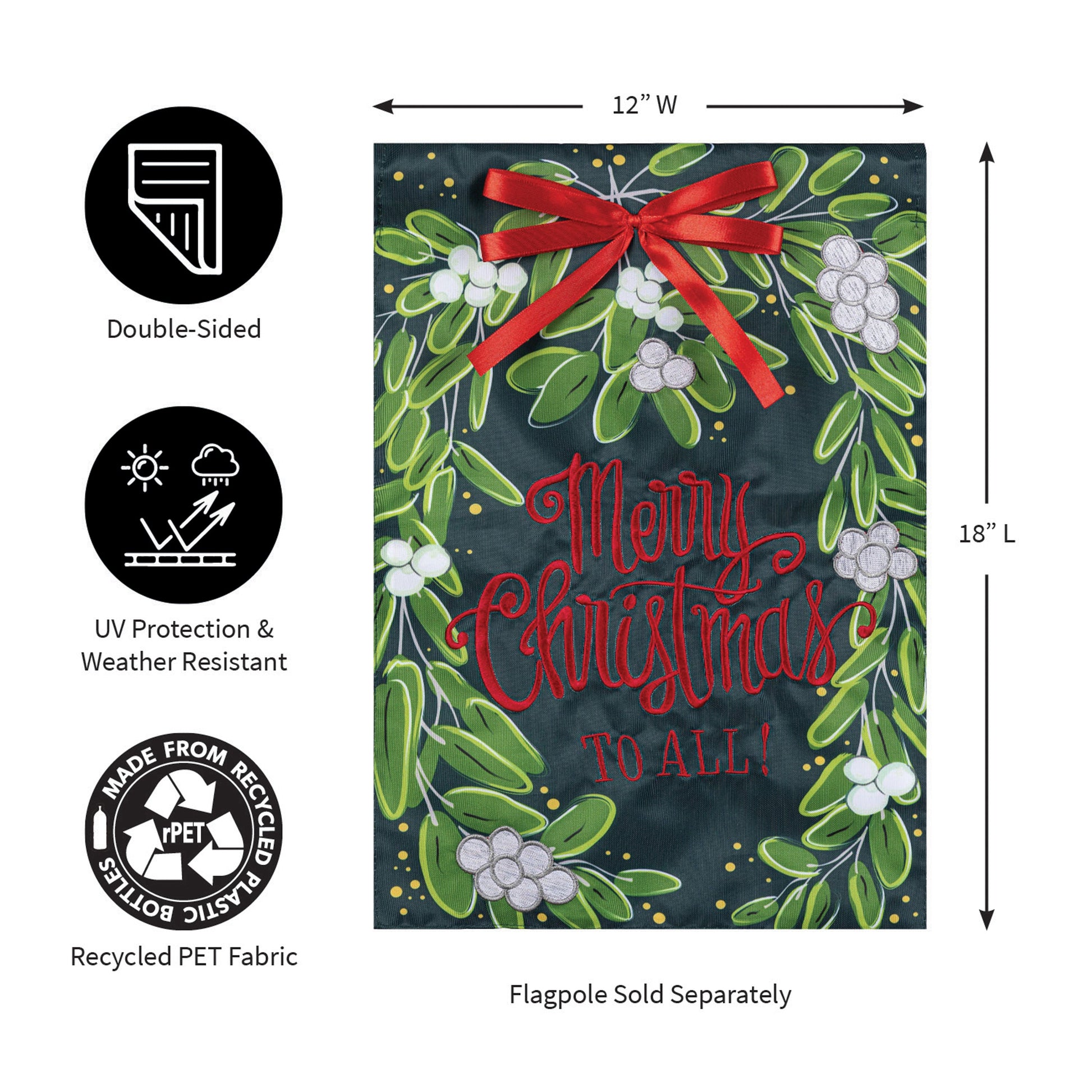 Merry Christmas Mistletoe Applique Garden Flag - Tampa Home & Garden Store
