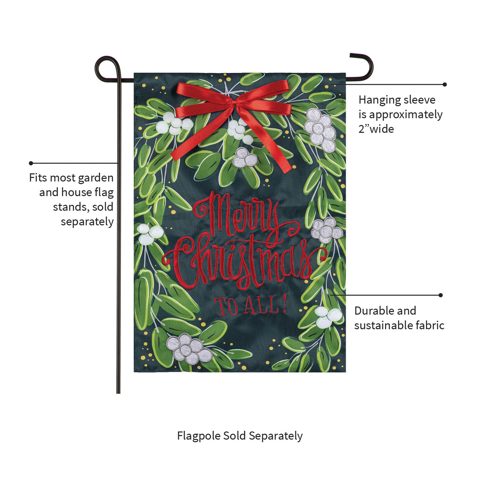 Merry Christmas Mistletoe Applique Garden Flag - Tampa Home & Garden Store