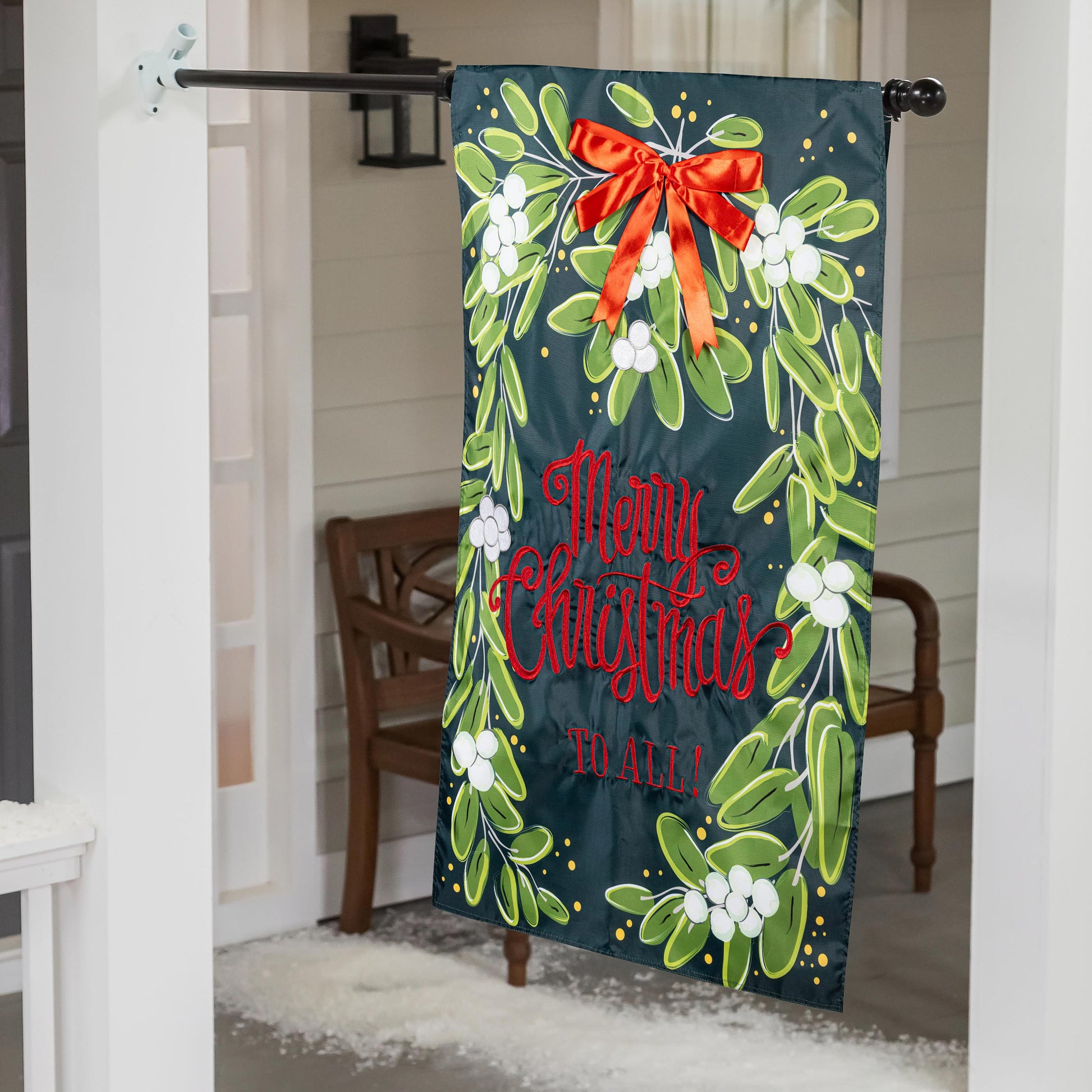 Merry Christmas Mistletoe Applique House Flag - Tampa Home & Garden Store
