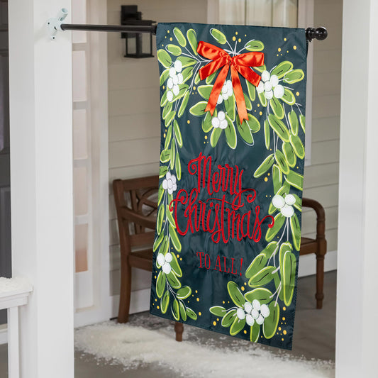 Merry Christmas Mistletoe Applique House Flag - Tampa Home & Garden Store