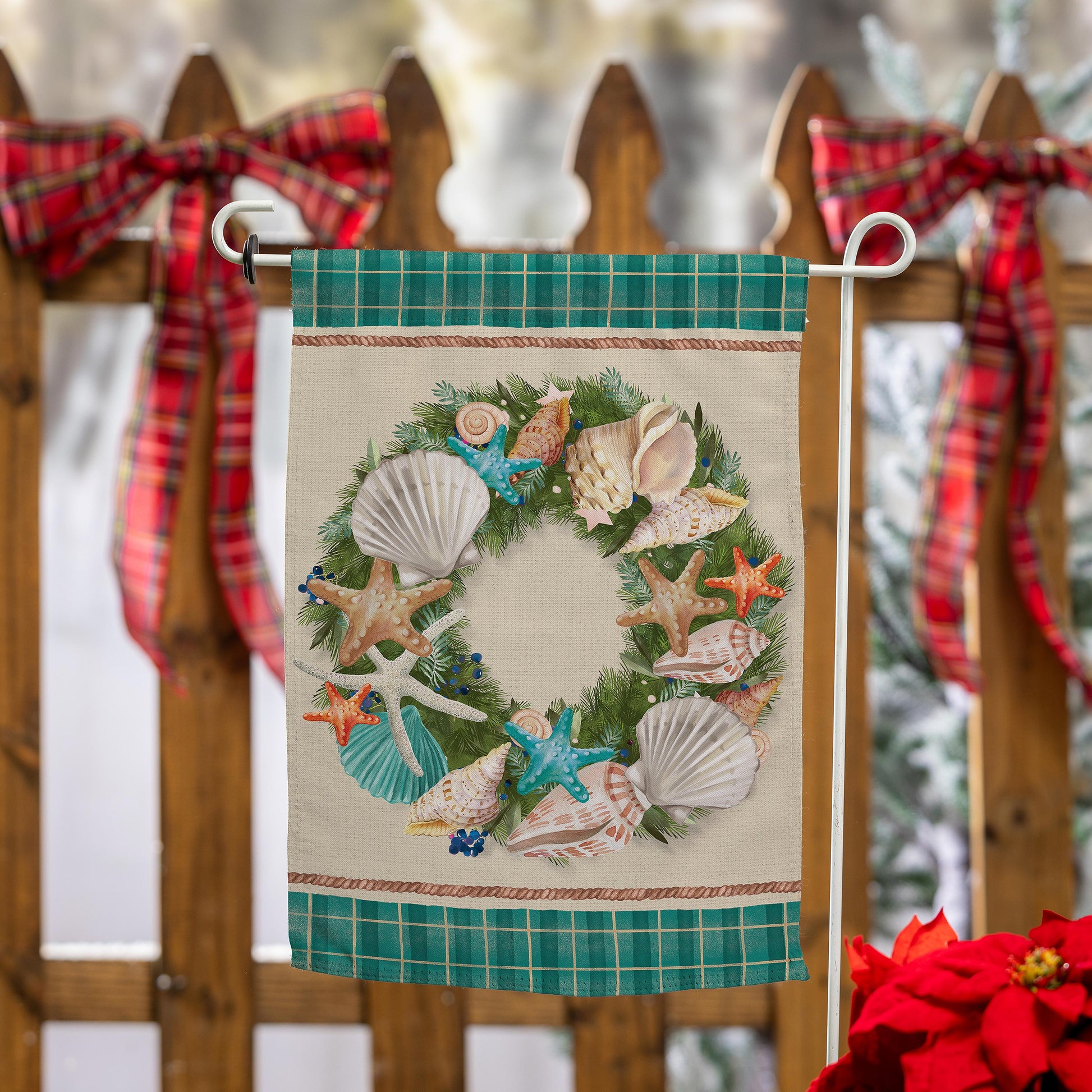 Merry Christmas Shell Wreath Suede Garden Flag - Tampa Home & Garden Store