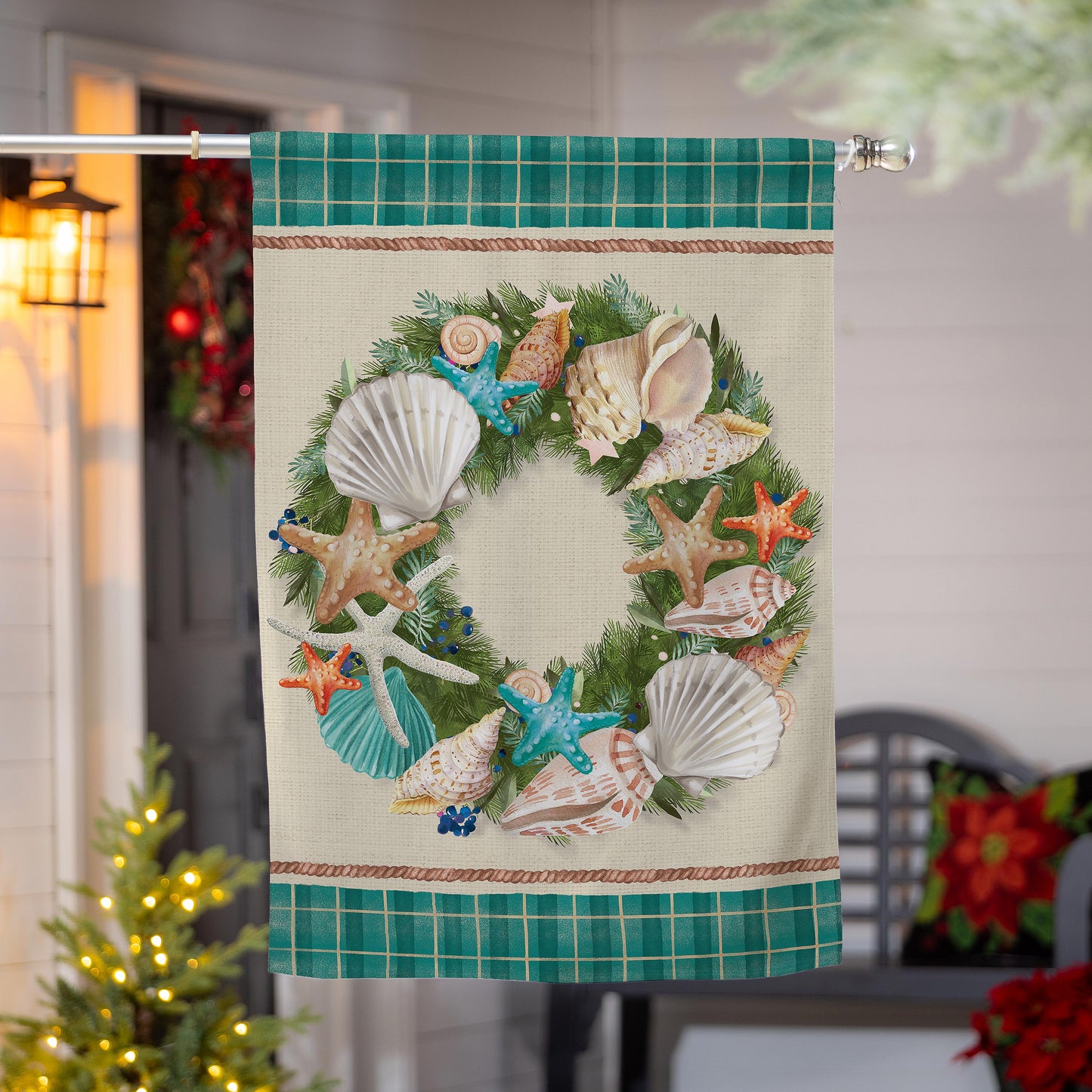 Merry Christmas Shell Wreath Suede House Flag - Tampa Home & Garden Store