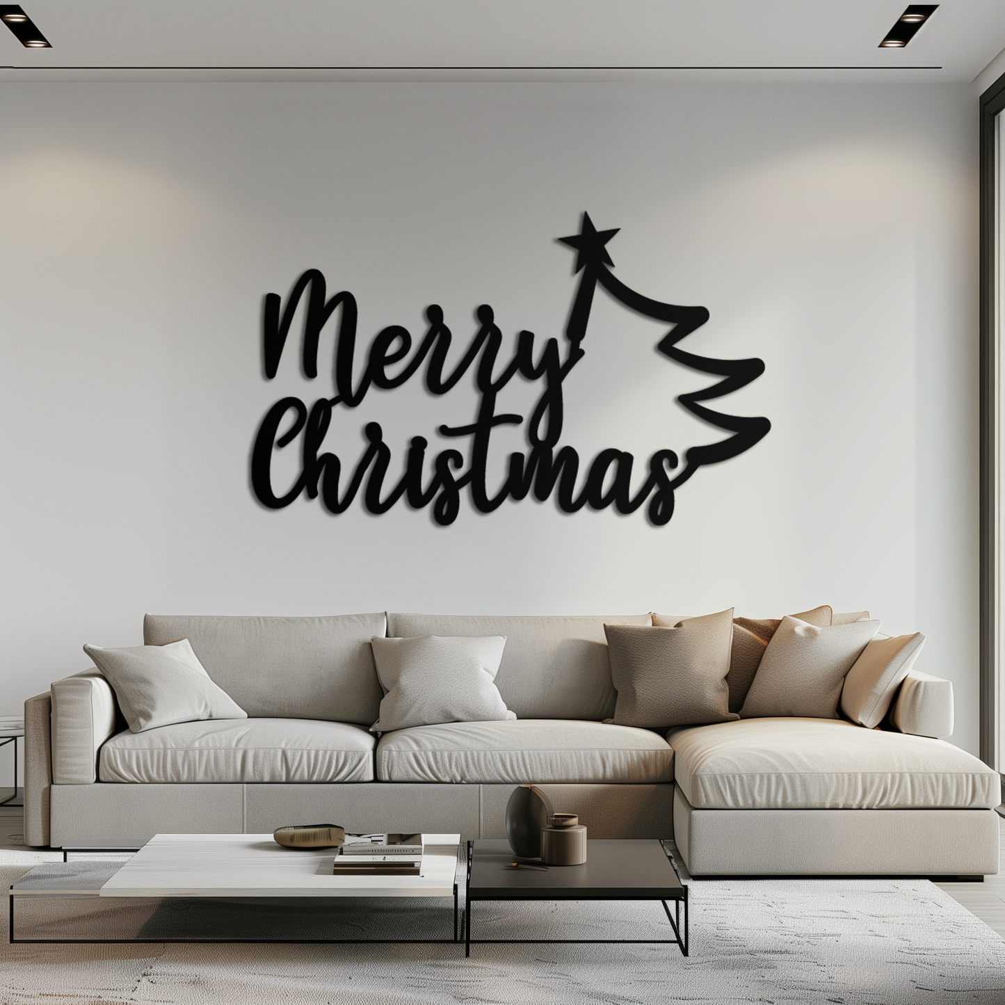 Merry Christmas Tree Metal Wall Art - Holiday Season Script Steel Decor- KAF316 - Tampa Home & Garden Store