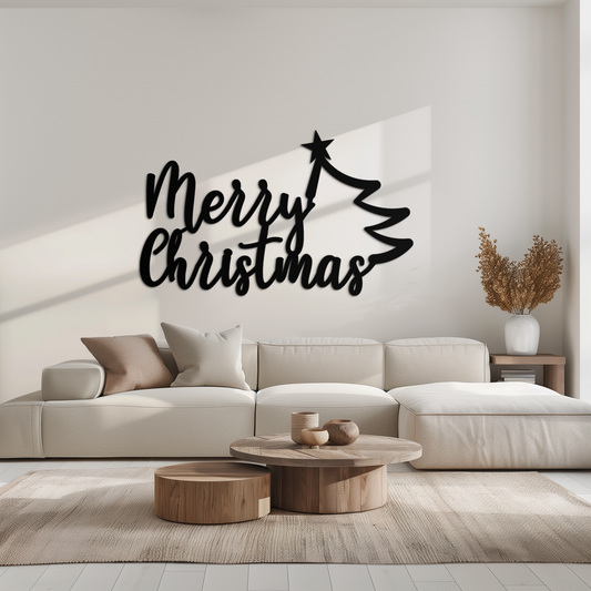 Merry Christmas Tree Metal Wall Art - Holiday Season Script Steel Decor- KAF316 - Tampa Home & Garden Store