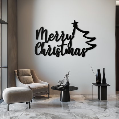 Merry Christmas Tree Metal Wall Art - Holiday Season Script Steel Decor- KAF316 - Tampa Home & Garden Store