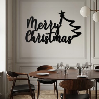 Merry Christmas Tree Metal Wall Art - Holiday Season Script Steel Decor- KAF316 - Tampa Home & Garden Store