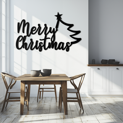 Merry Christmas Tree Metal Wall Art - Holiday Season Script Steel Decor- KAF316 - Tampa Home & Garden Store