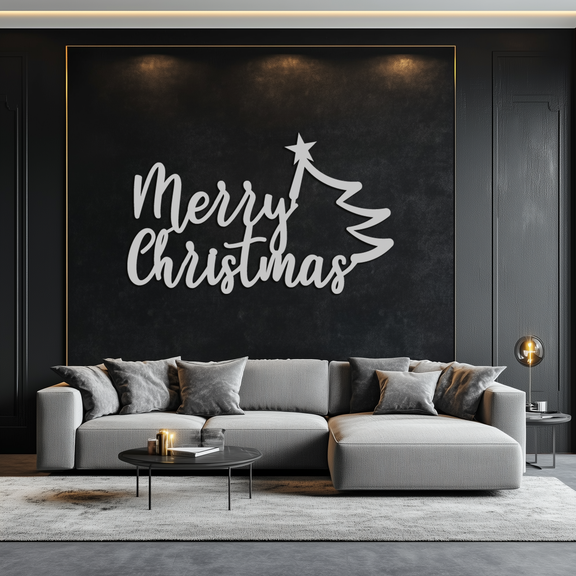 Merry Christmas Tree Metal Wall Art - Holiday Season Script Steel Decor- KAF316 - Tampa Home & Garden Store