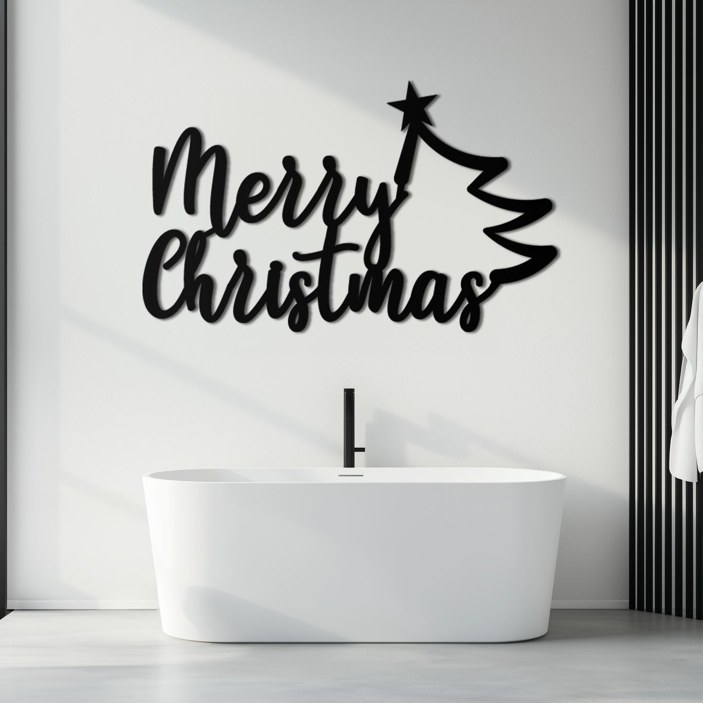 Merry Christmas Tree Metal Wall Art - Holiday Season Script Steel Decor- KAF316 - Tampa Home & Garden Store