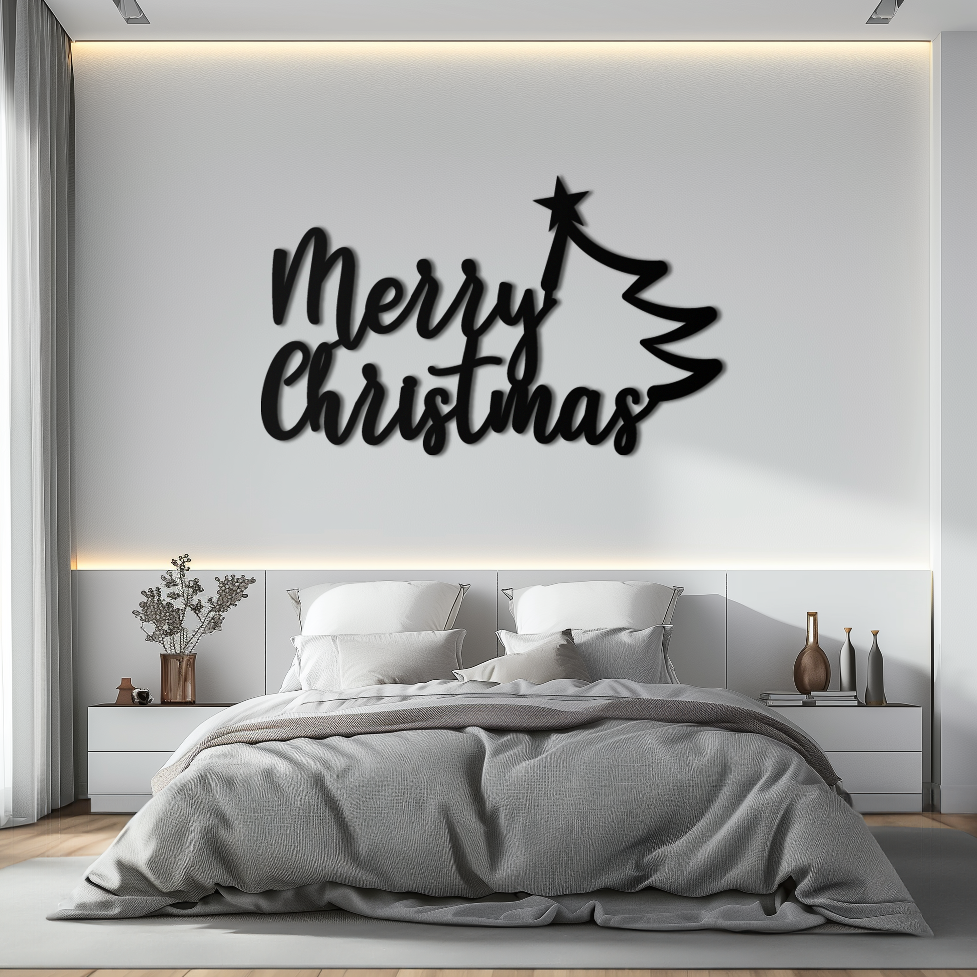 Merry Christmas Tree Metal Wall Art - Holiday Season Script Steel Decor- KAF316 - Tampa Home & Garden Store