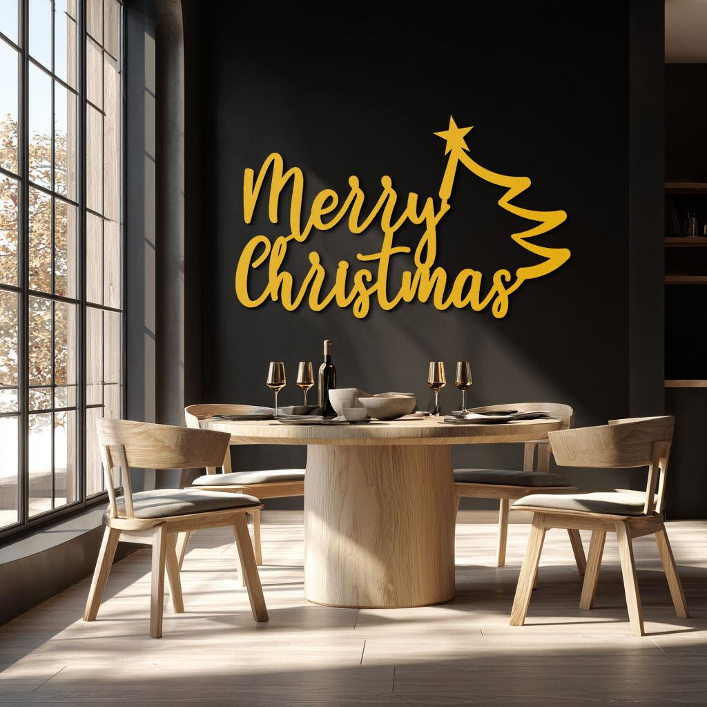 Merry Christmas Tree Metal Wall Art - Holiday Season Script Steel Decor- KAF316 - Tampa Home & Garden Store