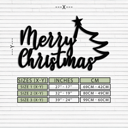 Merry Christmas Tree Metal Wall Art - Holiday Season Script Steel Decor- KAF316 - Tampa Home & Garden Store