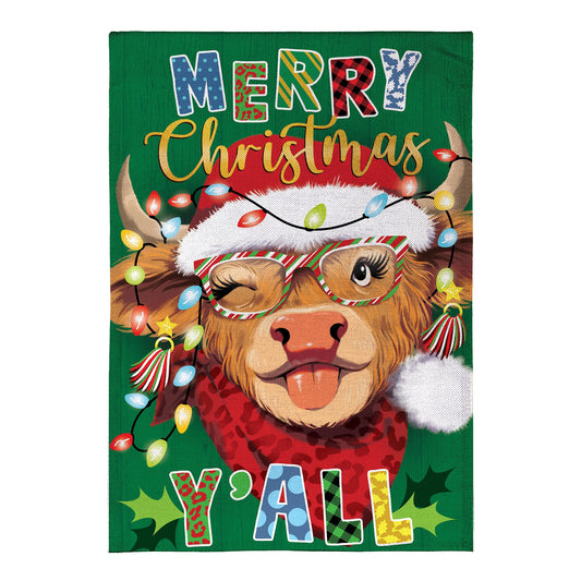 Merry Highland Ho Burlap House Flag - Tampa Home & Garden Store