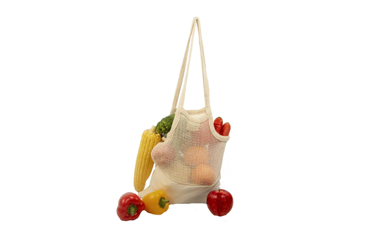 Reusable mesh and fabric tote bag in cream, Organic Cotton Mart Beach Tote, with corn on Tampa Home & Garden Store
