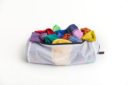 DeadSoxy Mesh Sock Wash Bag - 3-Pack, white mesh laundry bag filled with colorful socks on Tampa Home & Garden Store