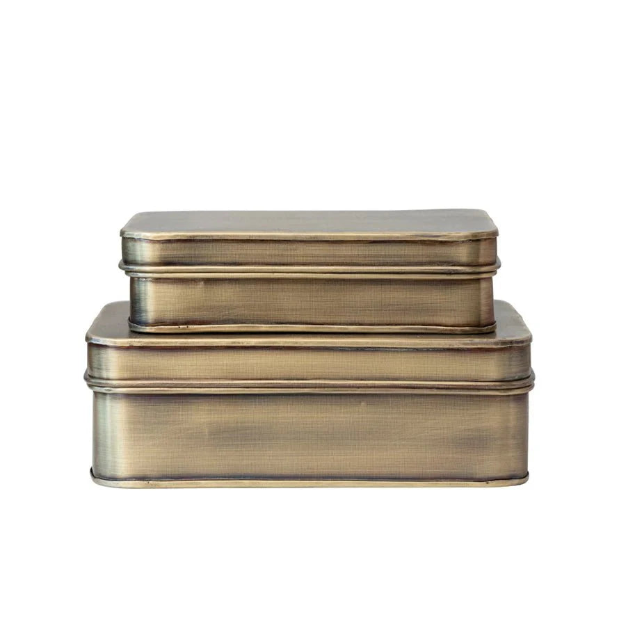 Metal Boxes, Antique Brass Finish, Set of 2 - Tampa Home & Garden Store
