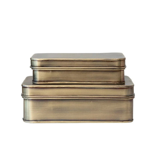 Metal Boxes, Antique Brass Finish, Set of 2 - Tampa Home & Garden Store