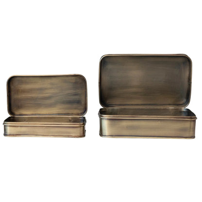 Metal Boxes, Antique Brass Finish, Set of 2 - Tampa Home & Garden Store