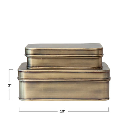 Metal Boxes, Antique Brass Finish, Set of 2 - Tampa Home & Garden Store