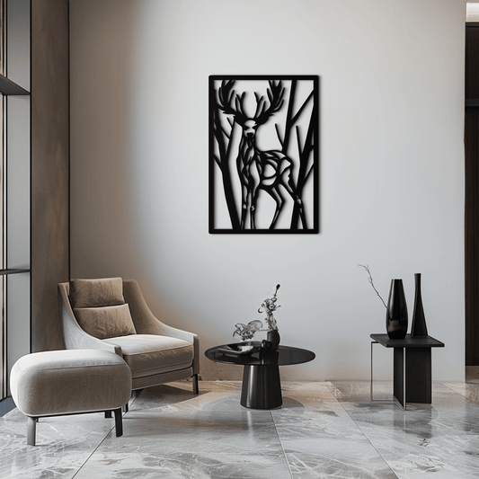 Metal Deer Wall Art - Modern Stag Metal Wall Decor - Forest Theme Metal Wall Hanging - Laser Cut Metal Artwork for Living Room, Dining Room & Office - KAF001 - Tampa Home & Garden Store