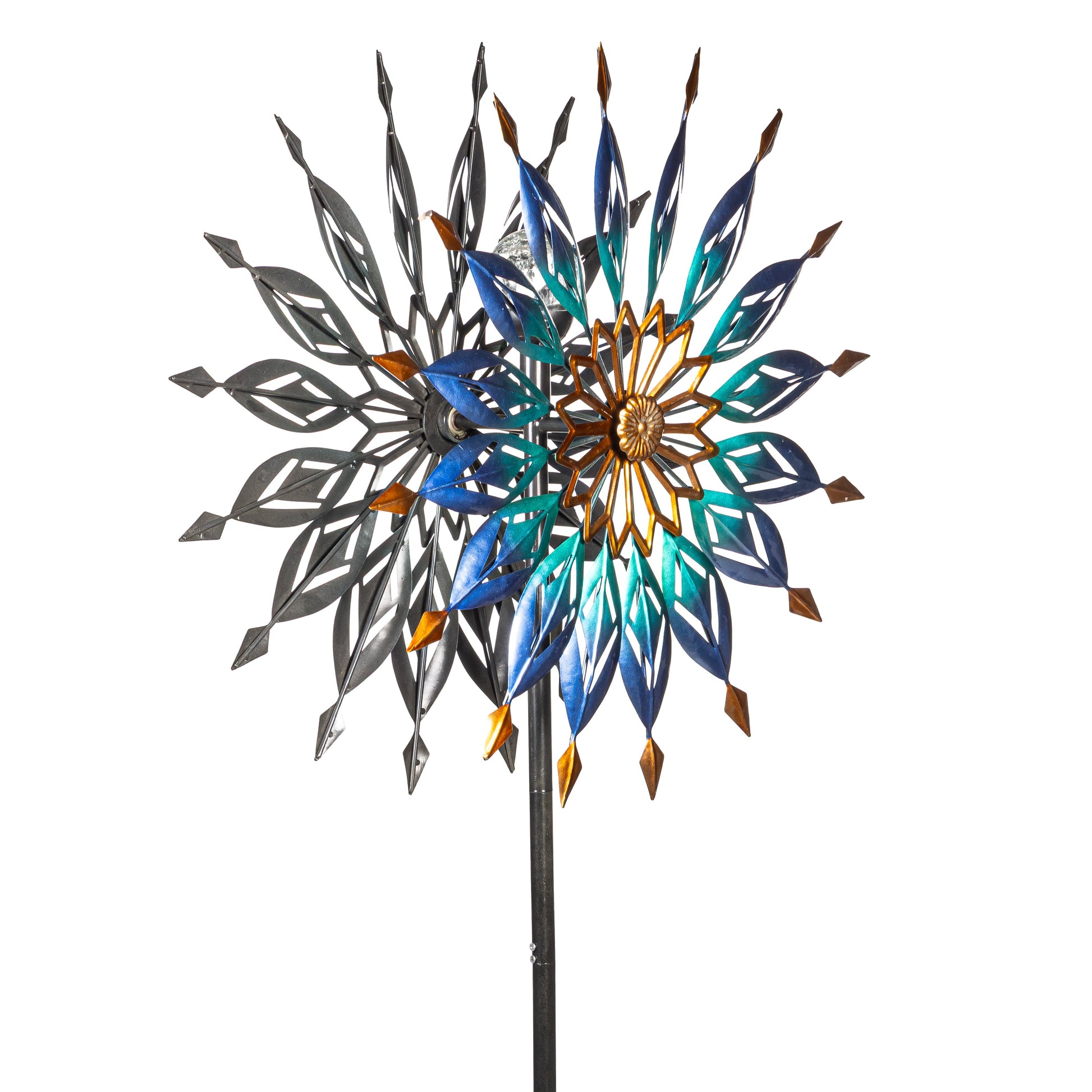 Metal Solar Wind Spinner, Blue Butterfly & Flowers, 74"H - Tampa Home & Garden Store