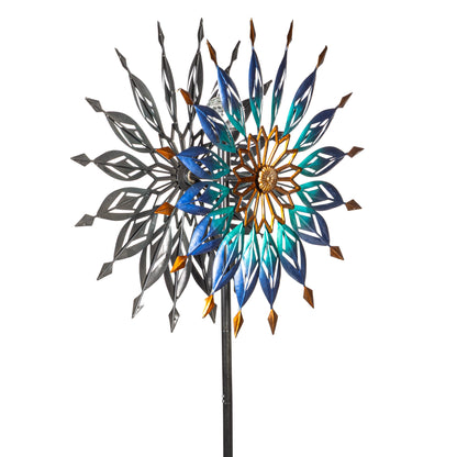 Metal Solar Wind Spinner, Blue Butterfly & Flowers, 74"H - Tampa Home & Garden Store