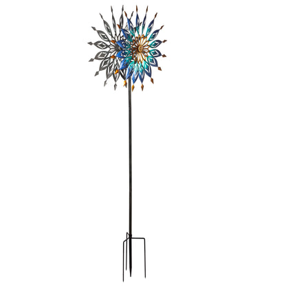 Metal Solar Wind Spinner, Blue Butterfly & Flowers, 74"H - Tampa Home & Garden Store