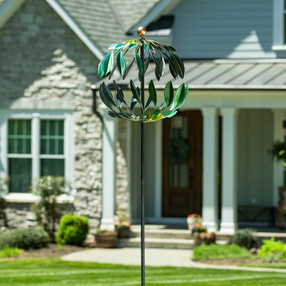 Metal Wind Spinner, Blue and Green Leaves, 74"H - Tampa Home & Garden Store
