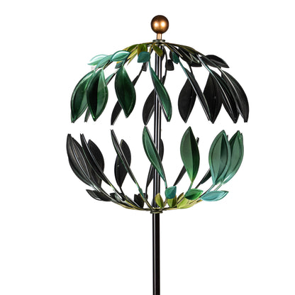 Metal Wind Spinner, Blue and Green Leaves, 74"H - Tampa Home & Garden Store