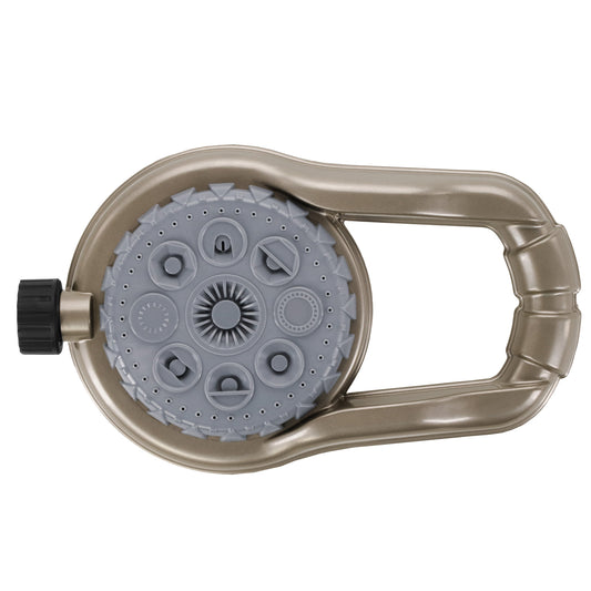 Metal 8-pattern lawn sprinkler Orbit on weighted bronze base on Tampa Home & Garden Store