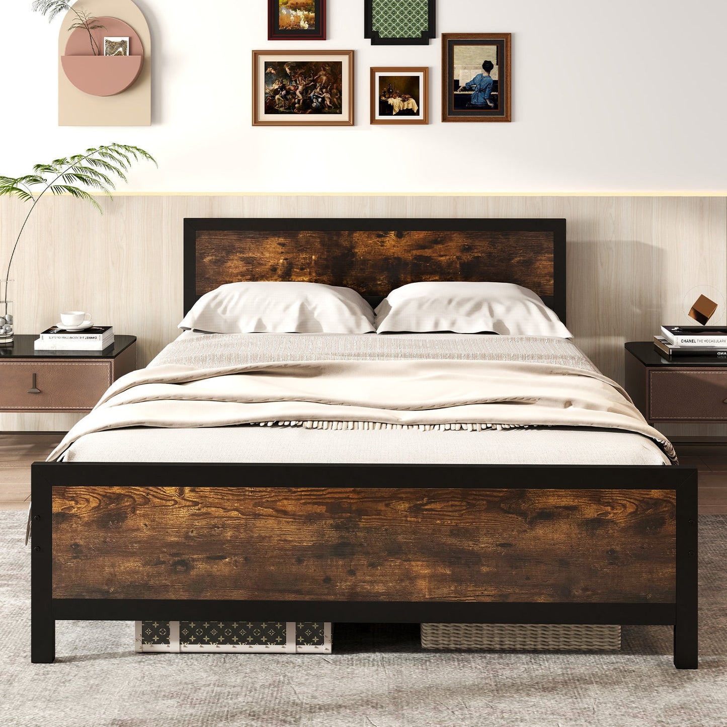 Estructura de cama metálica con cabecero y pie de cama - Tamaño queen
