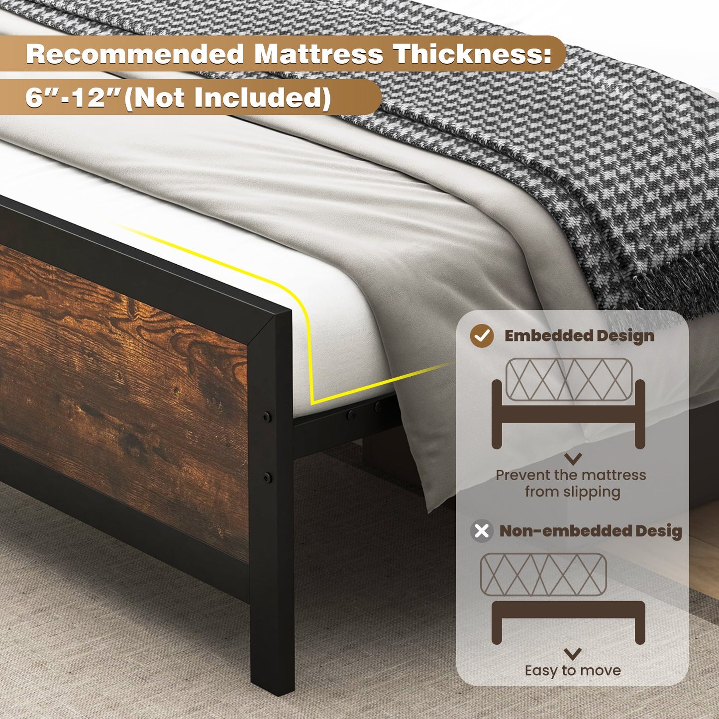 Estructura de cama metálica con cabecero y pie de cama - Tamaño queen