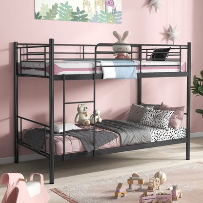 Litera metálica con escalera y barandillas de seguridad de longitud completa - Negro