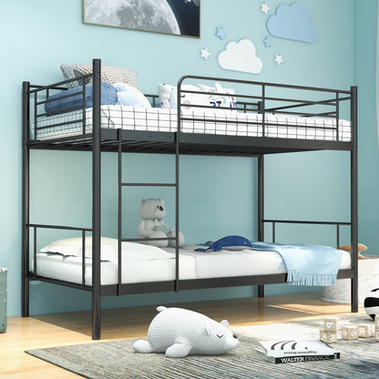 Litera metálica con escalera y barandillas de seguridad de longitud completa - Negro
